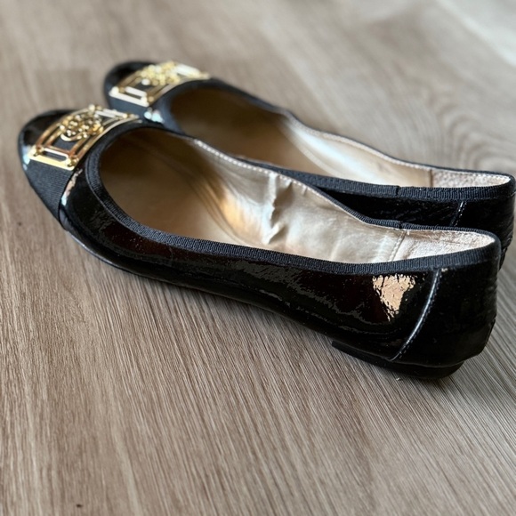 Isola Black Patent Flats with Gold Detail - Picture 3 of 8